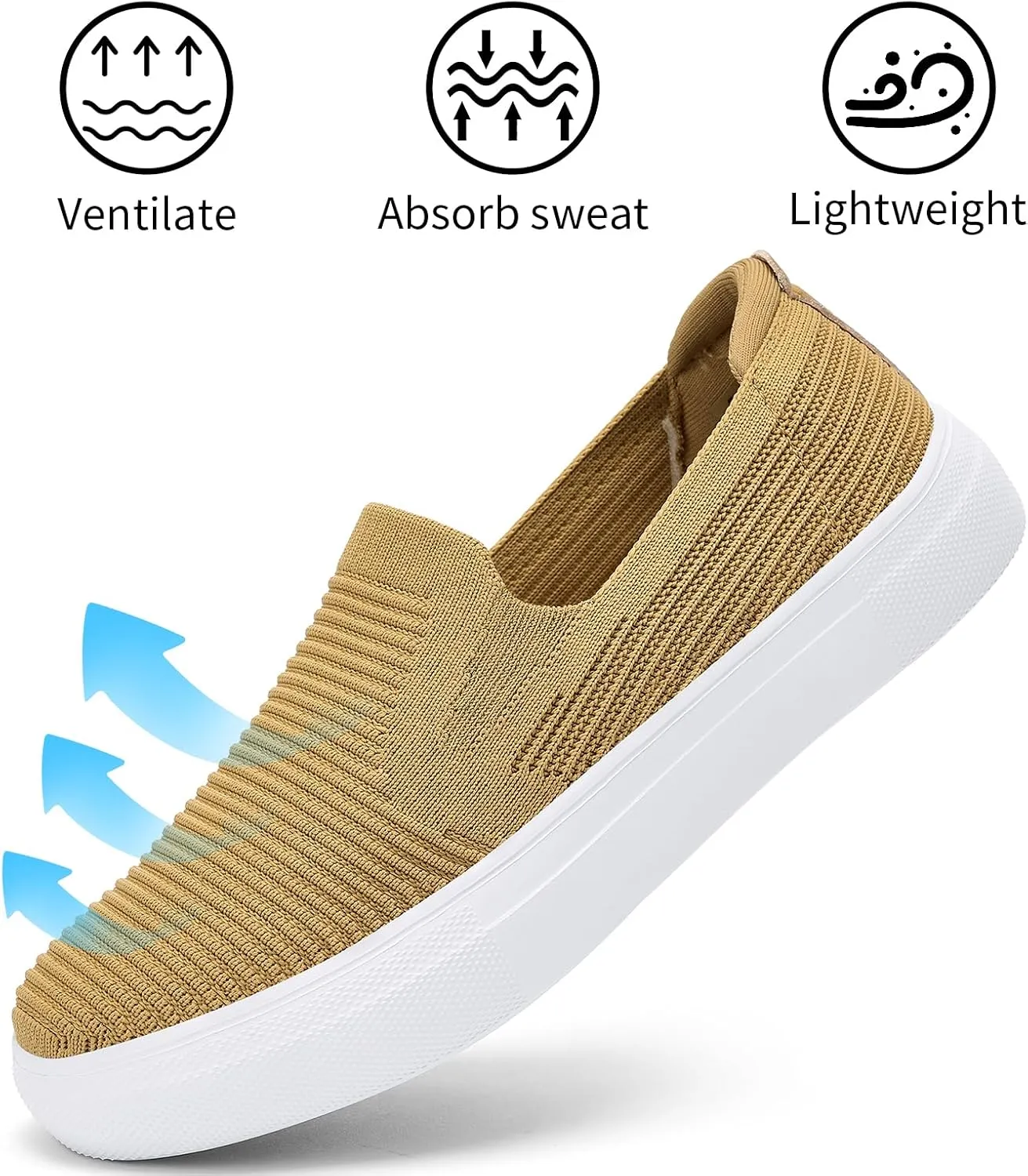 konhill Loafers for Women Slip on Walking Shoes Knit Breathable Tennis Work Comfortable Casual Fashion Sneakers