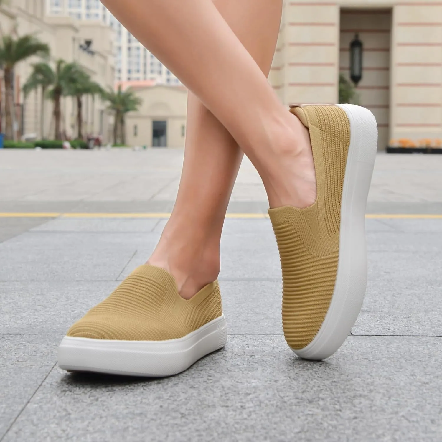 konhill Loafers for Women Slip on Walking Shoes Knit Breathable Tennis Work Comfortable Casual Fashion Sneakers