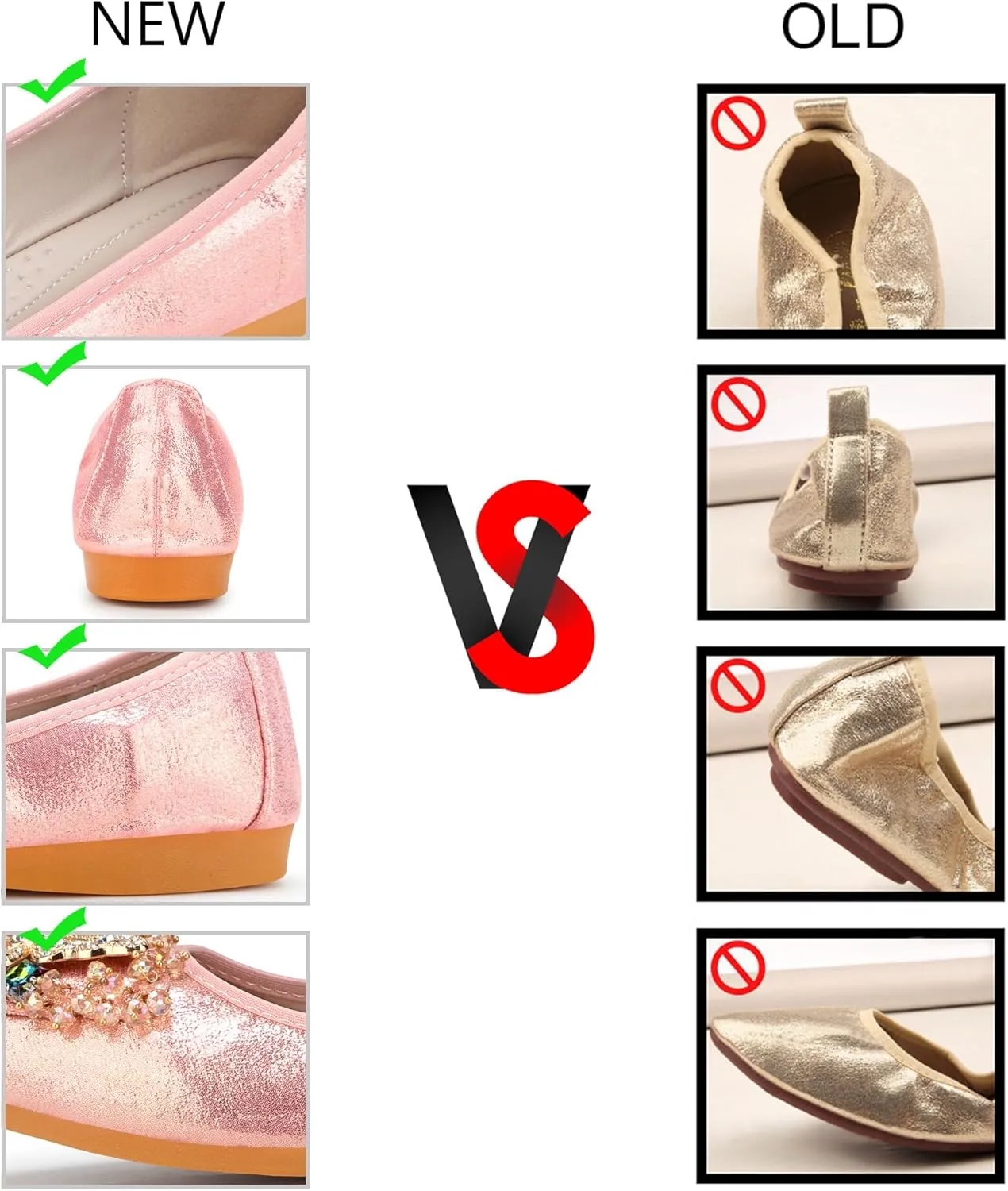 KUNWFNIX Women Ballet Flats Rhinestone Wedding Ballerina Shoes Foldable Sparkly Comfort Slip on Flat Shoes