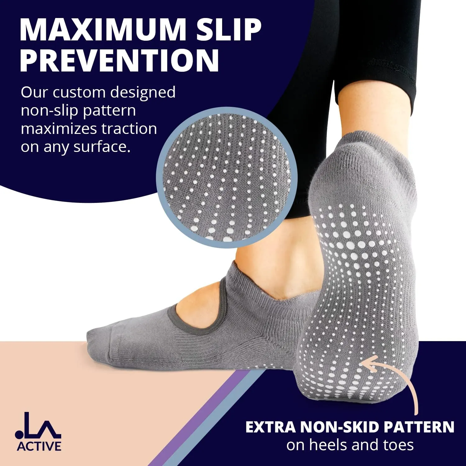 LA ACTIVE Non Slip Yoga Grip Socks - Barre Ballet Pilates Athletic Socks for Men and Women