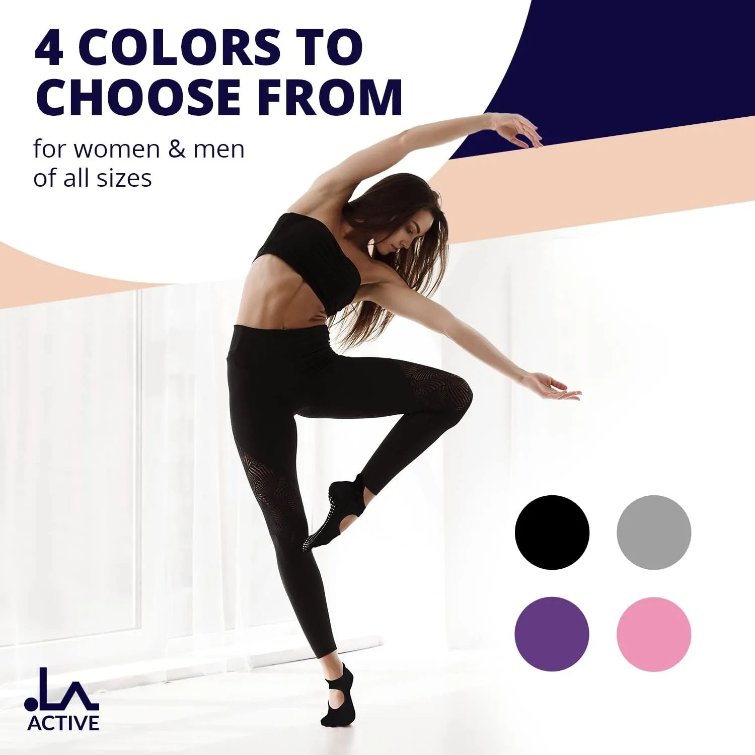 LA ACTIVE Non Slip Yoga Grip Socks - Barre Ballet Pilates Athletic Socks for Men and Women