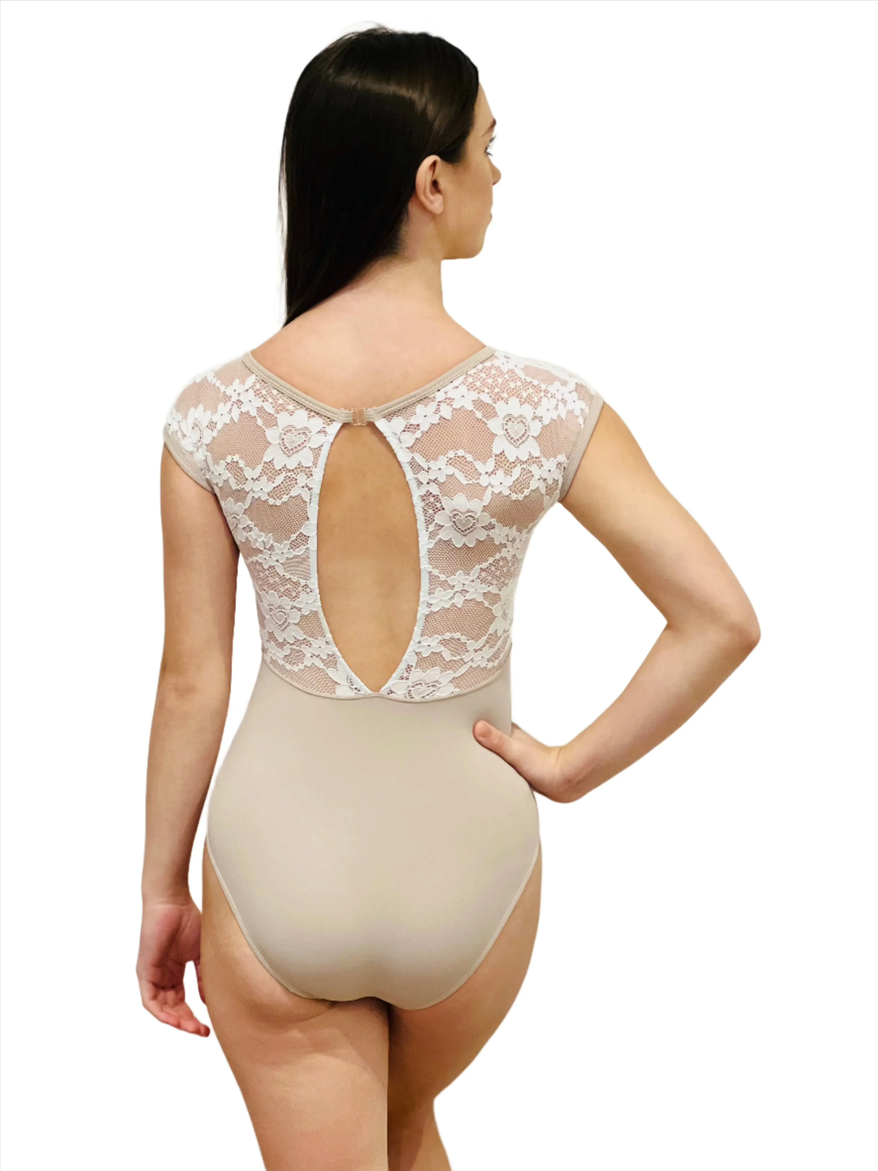 Lace Cap Sleeve Leotard - Dusky Pink