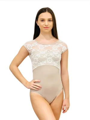 Lace Cap Sleeve Leotard - Dusky Pink