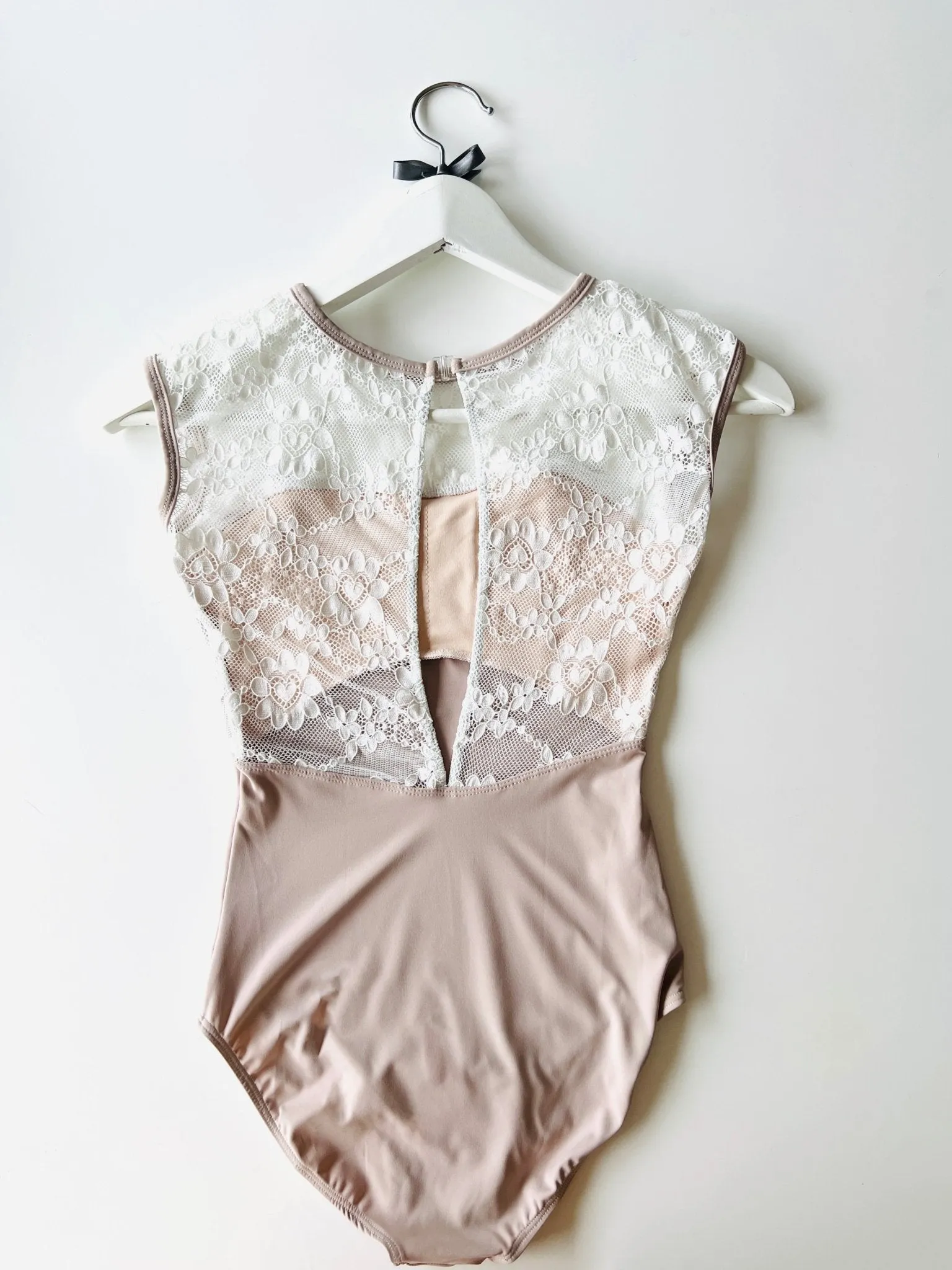 Lace Cap Sleeve Leotard - Dusky Pink