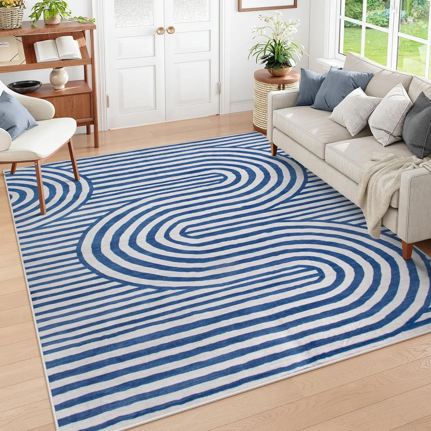 Lahome Modern Washable Area Rugs 5x7-Soft Blue Rugs for Bedroom Ultra-Thin Non-Shedding, Abstract Living Room Rugs Stain Resistant Geometric Large Carpet for Kids Room Office Dorm(5'X7',Blue)