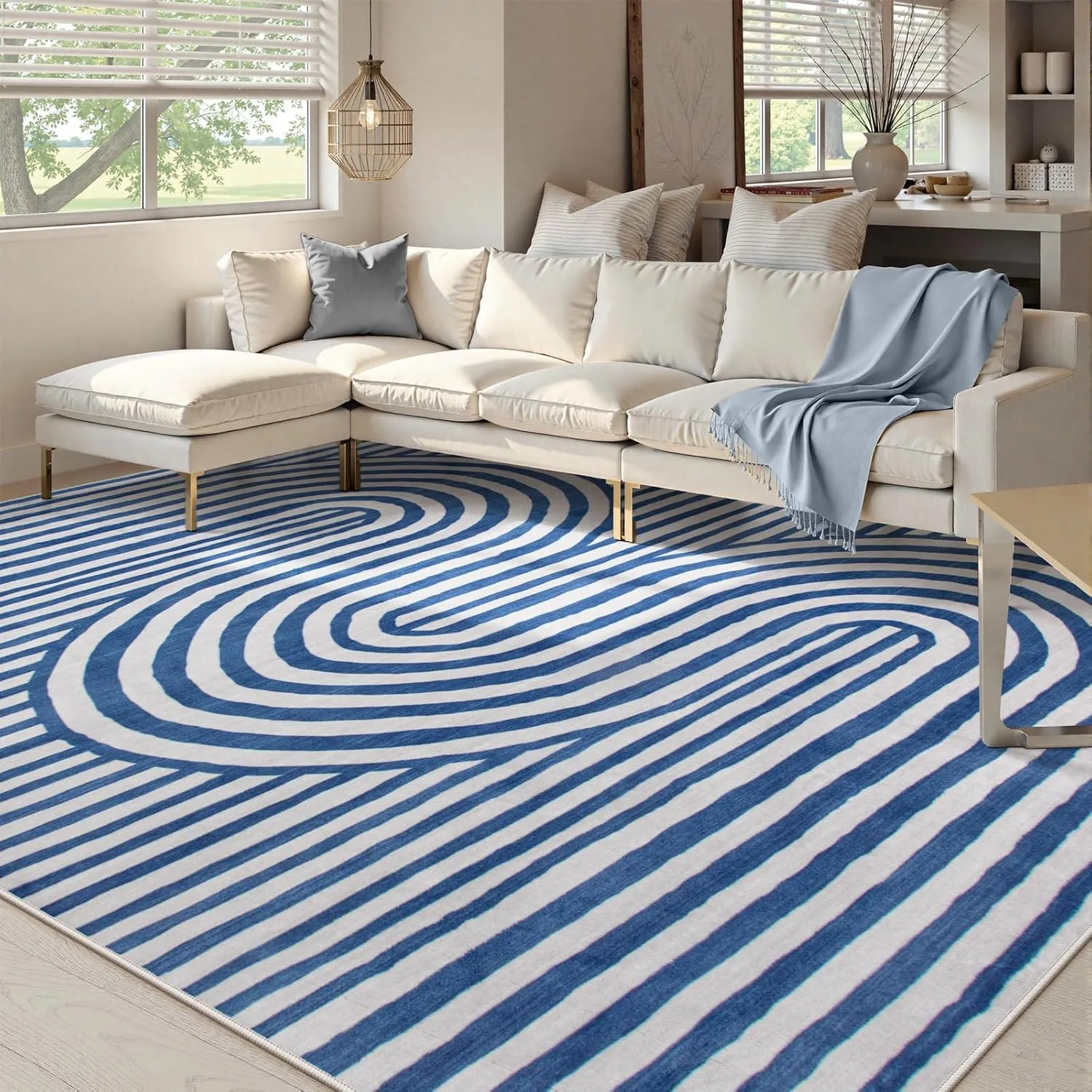 Lahome Modern Washable Area Rugs 5x7-Soft Blue Rugs for Bedroom Ultra-Thin Non-Shedding, Abstract Living Room Rugs Stain Resistant Geometric Large Carpet for Kids Room Office Dorm(5'X7',Blue)