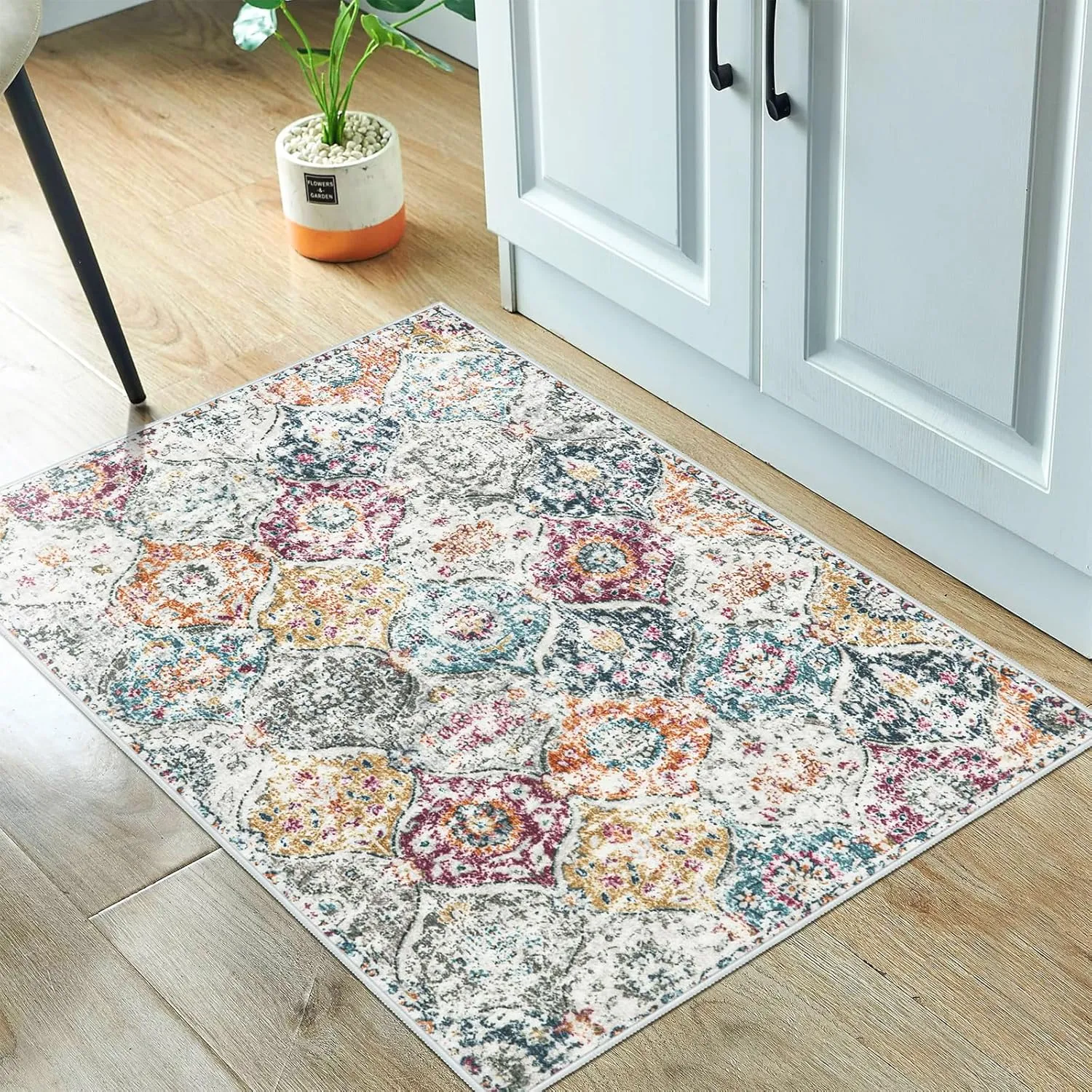 Lahome Moroccan Trellis Entryway Rug, 2x3 Kitchen Rugs Non Slip Washable, Non-Slip Indoor Door Mat Ultra-Thin, Small Throw Carpet for Bathroom Bedroom Entry, Aqua/Multi