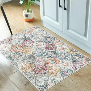 Lahome Moroccan Trellis Entryway Rug, 2x3 Kitchen Rugs Non Slip Washable, Non-Slip Indoor Door Mat Ultra-Thin, Small Throw Carpet for Bathroom Bedroom Entry, Aqua/Multi