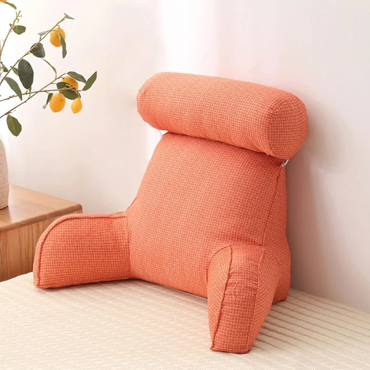 Large Reclining Reading Pillow, Comfortable Reclining Reading Pillow Cushion with Armrest Lumbar Pillow Backrest, Great Backrest for Reading A Book Or Playing A Game.