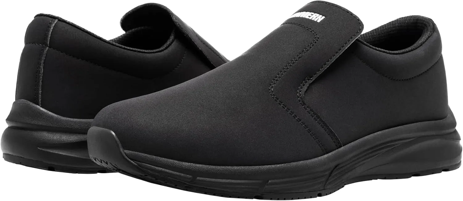 LARN SAFETY Mens Non Slip Shoes Food Service Work Shoe Waterproof Slip Resistant Kitchen Chef Footwear Restaurant Hospital Slip-On Black