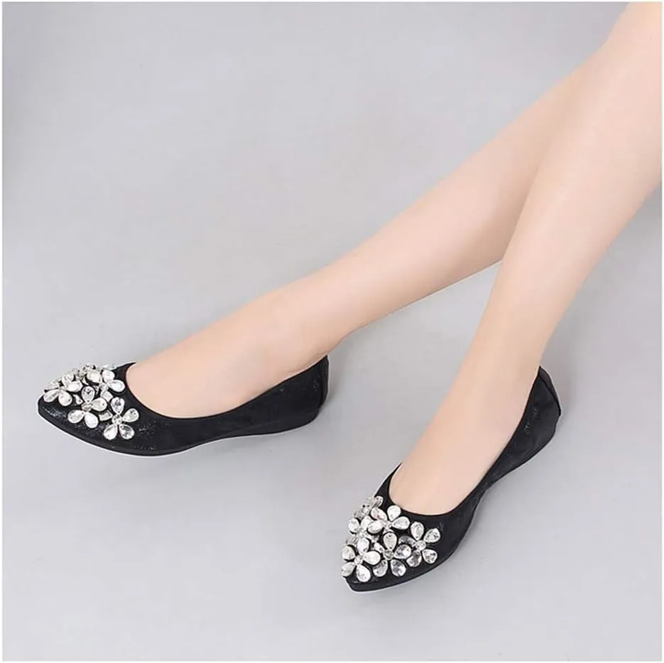Lauthen.S Women Foldable Ballet Flats, Pointed Toe Wedding Rhinestone Slip on Flat Shoes