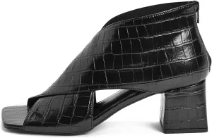 LEHOOR Women Chunky Heel Open Toe Booties Side Cut-Out Ankle Boots Square Peep Toe 2 Inch Block Mid Heels Dress Heeled Sandal Booties Back Zipper Office Party Crocodile Black 9 M US