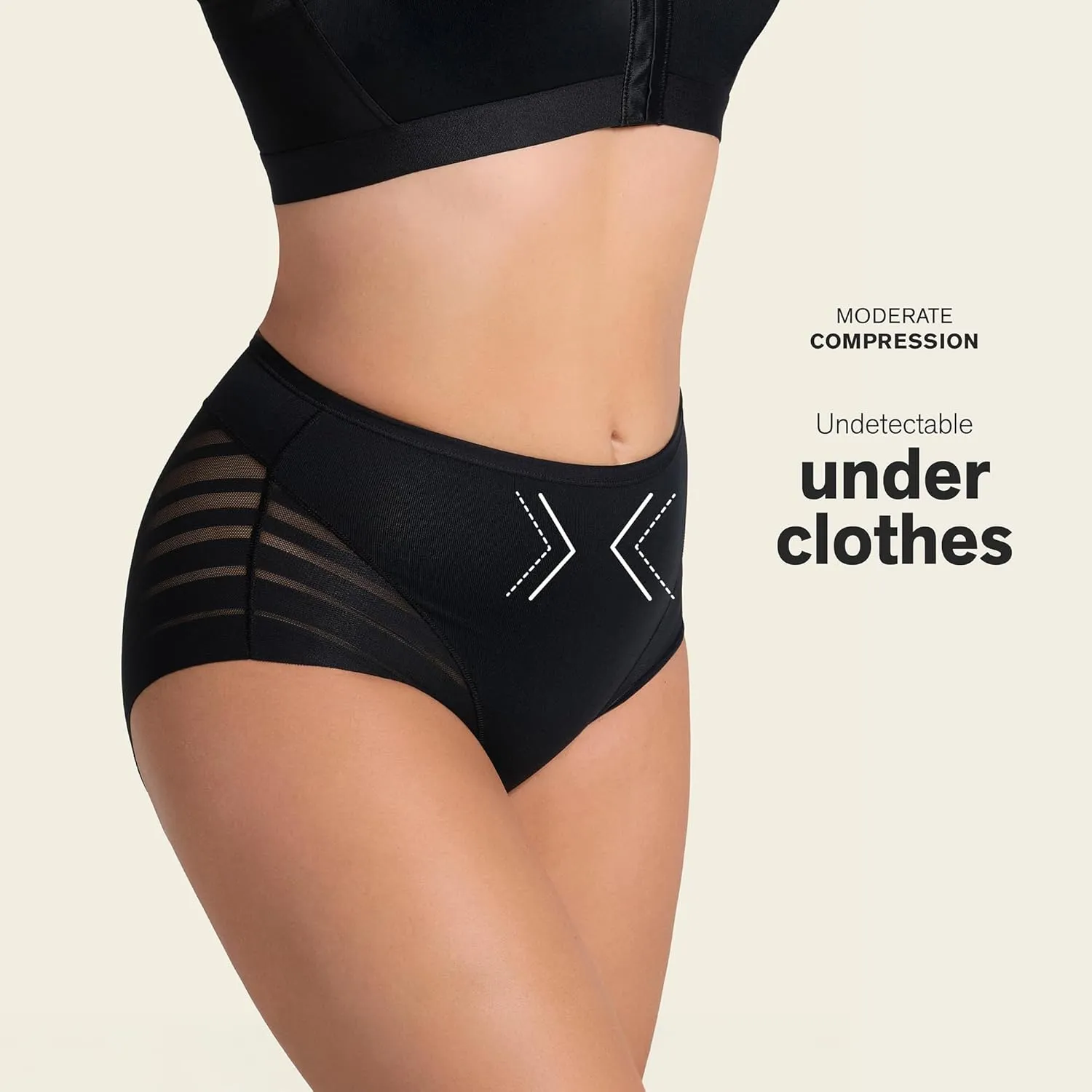Leonisa High Waisted Invisible Tummy Control Shapewear for Women - Stripe Lace Ladies Underwear Panties