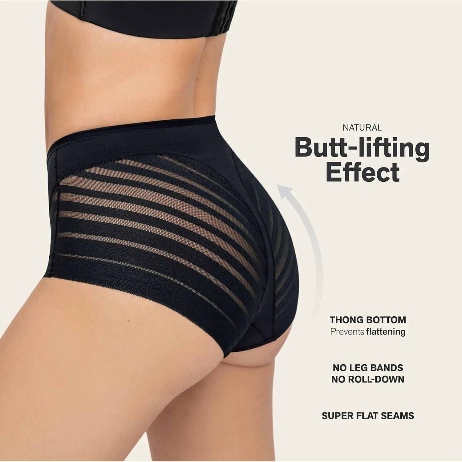 Leonisa High Waisted Invisible Tummy Control Shapewear for Women - Stripe Lace Ladies Underwear Panties