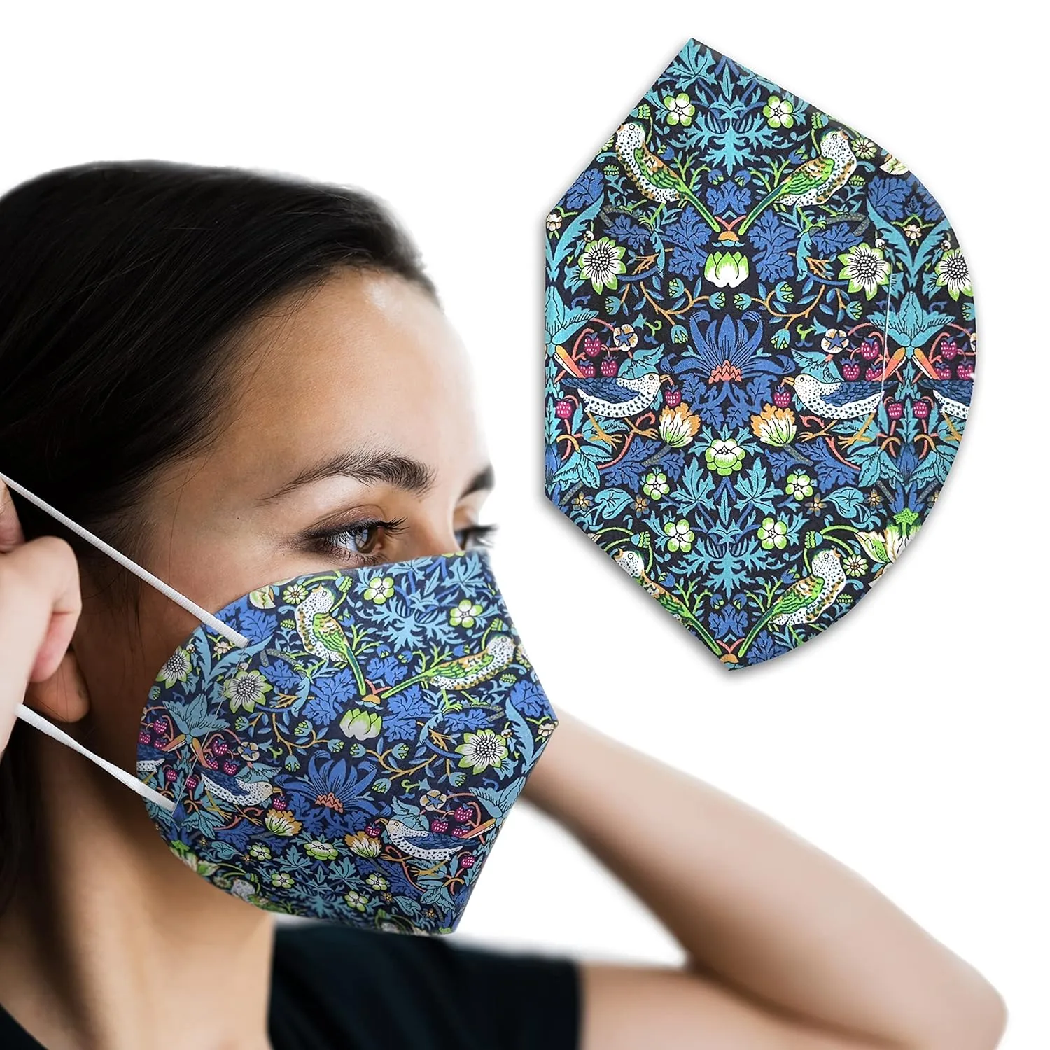 Lightweight Face Mask Cover for ear loop KN95 masks - Liberty London Strawberry Thief Print Cover - Single layer bonded fabric - No extra loops! William Morris