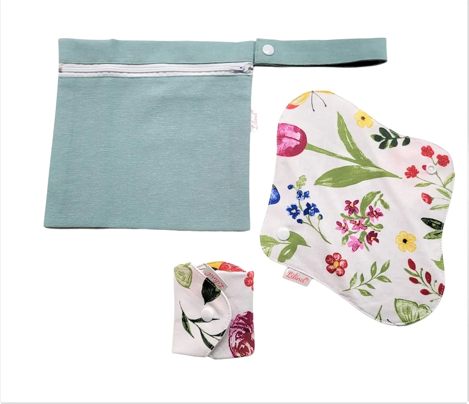 Lilind® 6 Pack Organic Cloth Pads, Regular 9 inch 100% Cotton Reusable Menstrual Sanitary Napkins, Free Wet Bag, Complete Set, Zero Waste