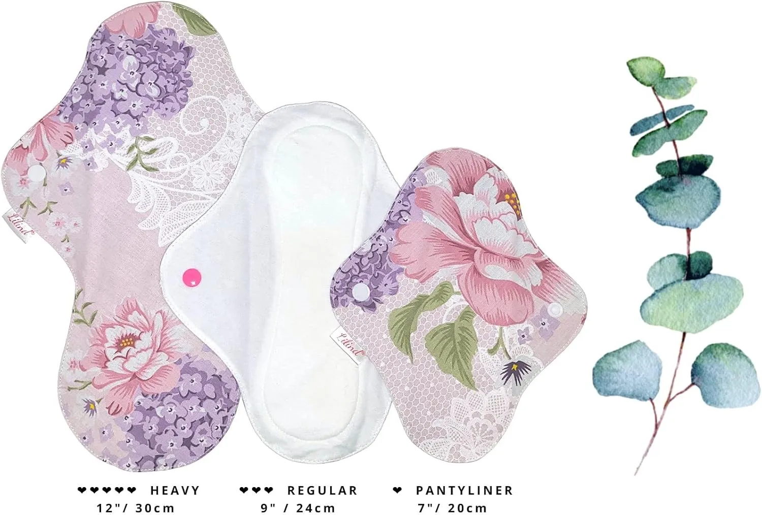 Lilind® 6 Pack Organic Cloth Pads, Regular 9 inch 100% Cotton Reusable Menstrual Sanitary Napkins, Free Wet Bag, Complete Set, Zero Waste