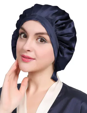 LILYSILK 100% Mulberry Silk Bonnet, Silk Night Sleep Cap Adjustable Hair Wrap for Sleeping, Deep Blue