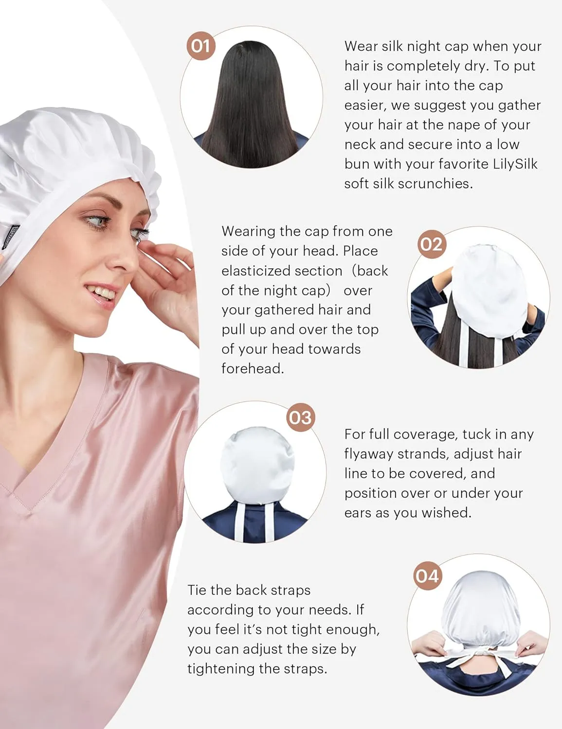 LILYSILK 100% Mulberry Silk Bonnet, Silk Night Sleep Cap Adjustable Hair Wrap for Sleeping, Deep Blue