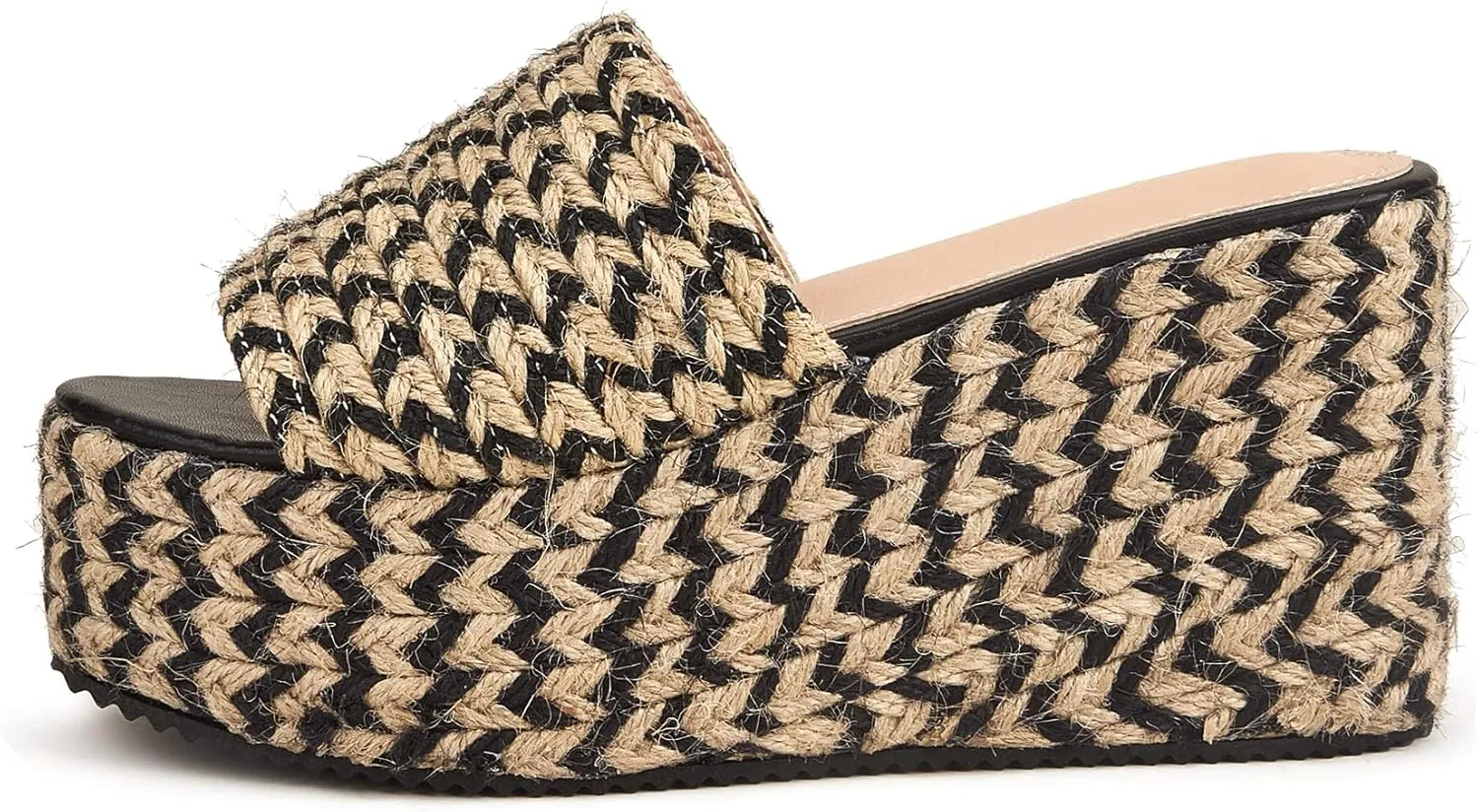 LizFoYa Women Fashion Jute Wrapped Platform Sandals Cushion Wedge Chunky High Heels Beach Sunny Slides