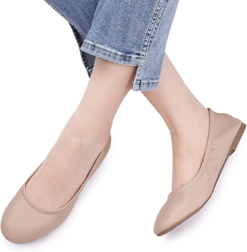 LM Women's Ballet Flats Round Toe Slip On Flats Shoes Casual Dress Shoes Foldable Portable Travel Ballet Flat