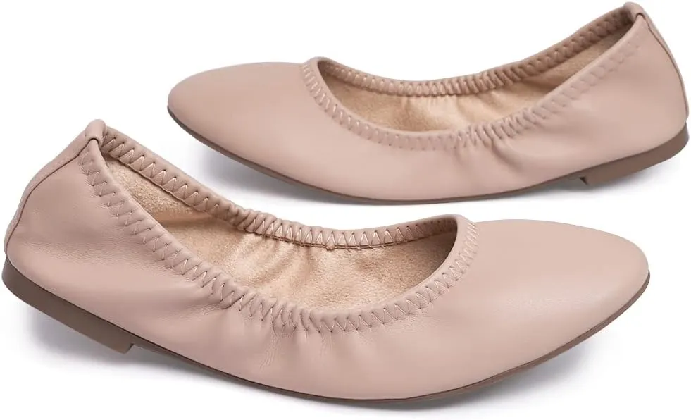 LM Women's Ballet Flats Round Toe Slip On Flats Shoes Casual Dress Shoes Foldable Portable Travel Ballet Flat