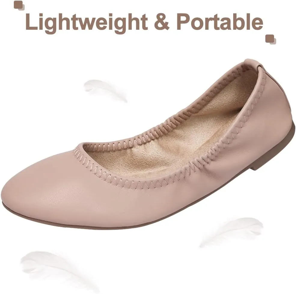 LM Women's Ballet Flats Round Toe Slip On Flats Shoes Casual Dress Shoes Foldable Portable Travel Ballet Flat