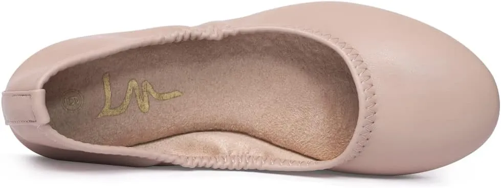 LM Women's Ballet Flats Round Toe Slip On Flats Shoes Casual Dress Shoes Foldable Portable Travel Ballet Flat