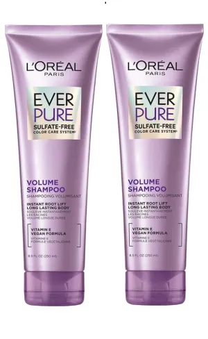 L'Oreal Paris EverPure Volume Sulfate Free Shampoo for Color-Treated Hair, Volume   Shine for Fine, Flat Hair, with Lotus Flower, 2 Count (8.5 Fl; Oz each) (Packaging May Vary)