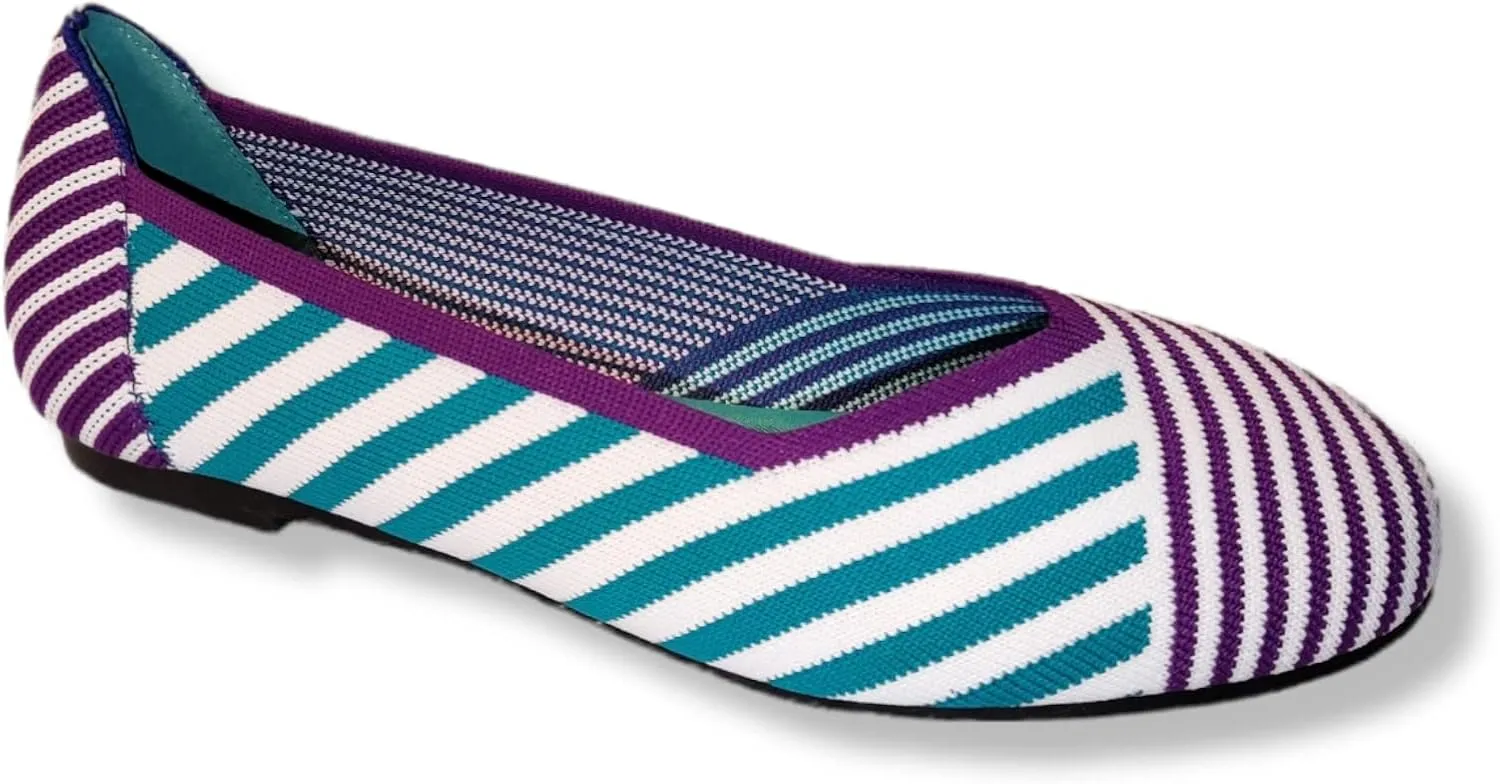Lorraine Strips Slide On Flat Shoes, Teal/Purple, 10
