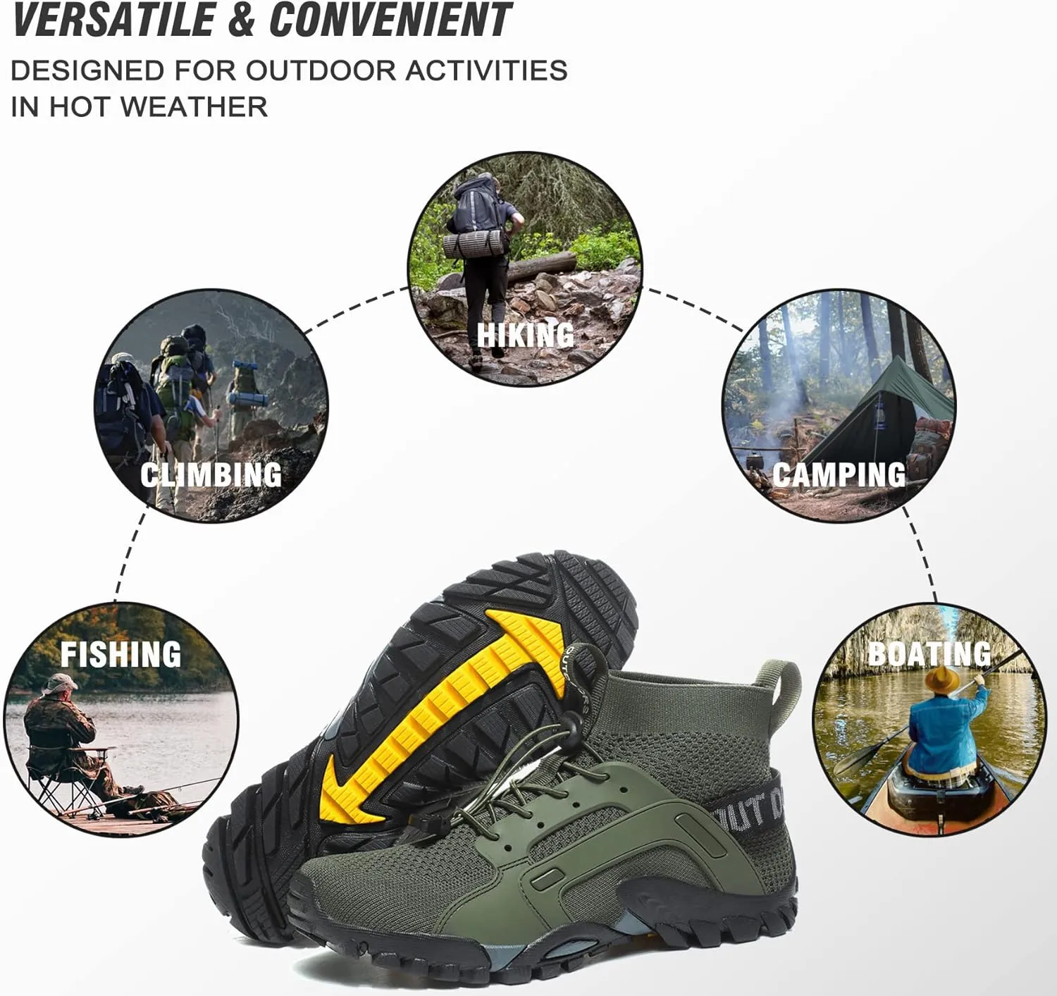 LOUECHY Men's Hiking Shoes Slip-On Walking Shoes Breathable Sock Sneakers