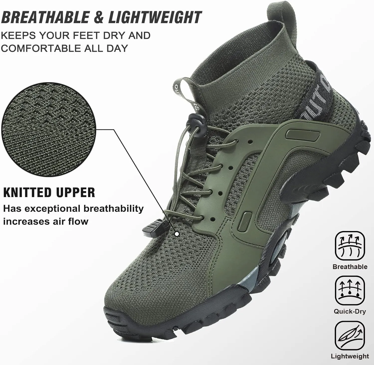LOUECHY Men's Hiking Shoes Slip-On Walking Shoes Breathable Sock Sneakers