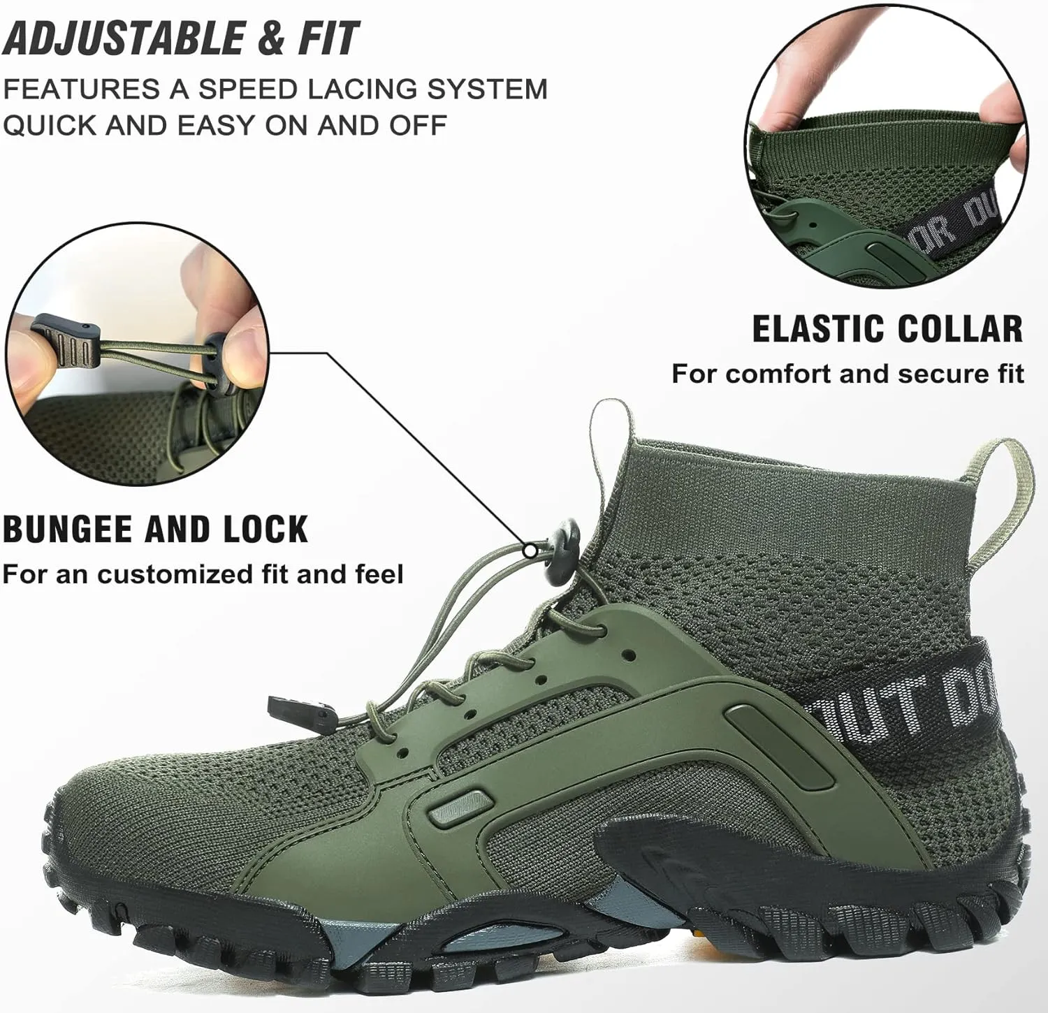 LOUECHY Men's Hiking Shoes Slip-On Walking Shoes Breathable Sock Sneakers
