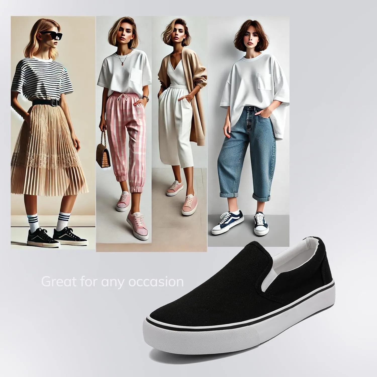Low-Top Slip Ons Women's Fashion Sneakers Casual Canvas Sneakers for Women Comfortable Flats Breathable Padded Insole Slip on Sneakers Women Low Slip on Shoes
