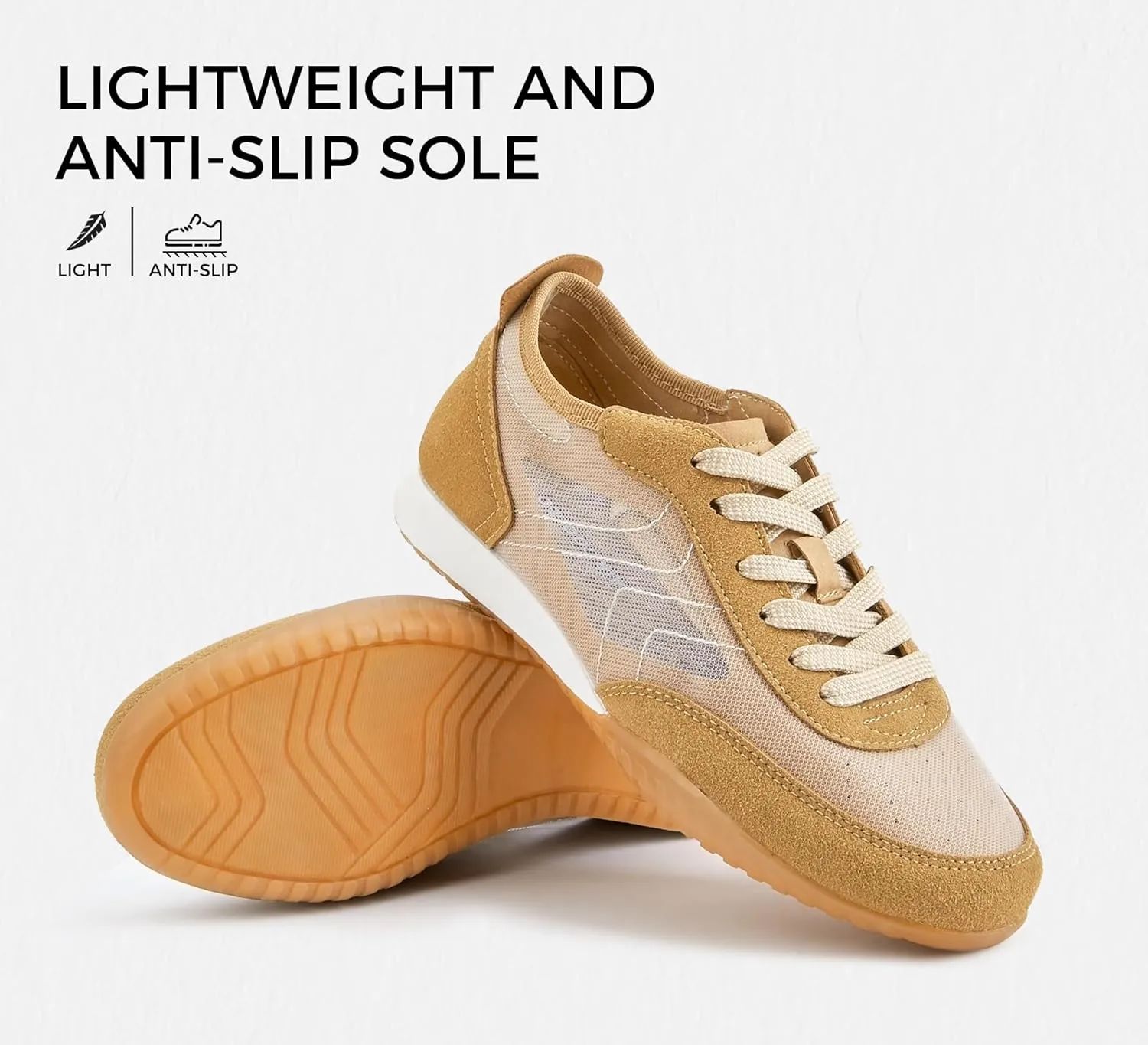LUCKY STEP Women's Mesh Fashion Sneaker Colorblock Breathable Retro Lace-up Stylish Lifestyle Trendy Casual Walking Shoes