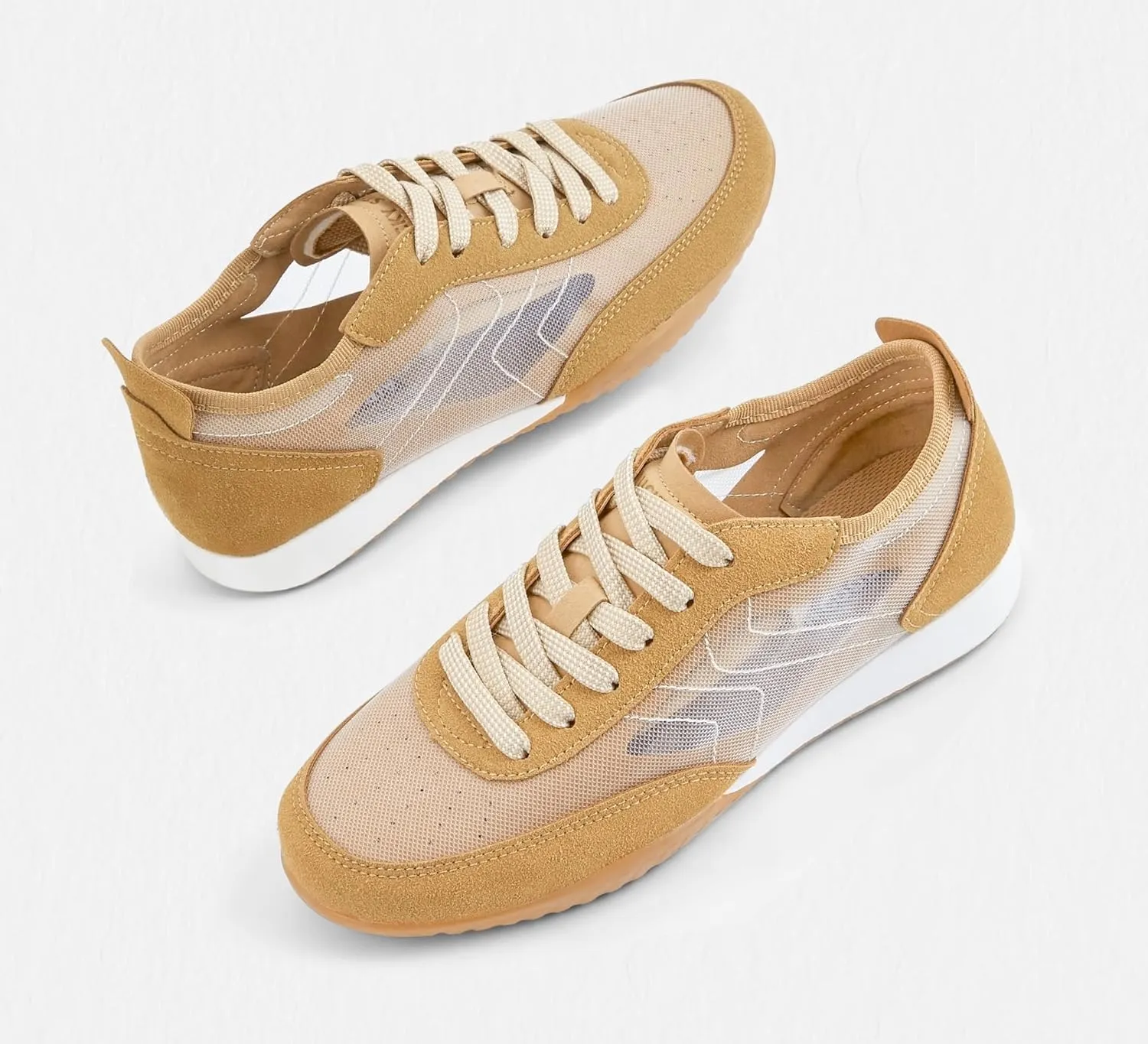 LUCKY STEP Women's Mesh Fashion Sneaker Colorblock Breathable Retro Lace-up Stylish Lifestyle Trendy Casual Walking Shoes