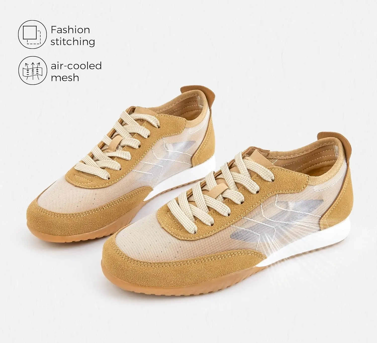 LUCKY STEP Women's Mesh Fashion Sneaker Colorblock Breathable Retro Lace-up Stylish Lifestyle Trendy Casual Walking Shoes