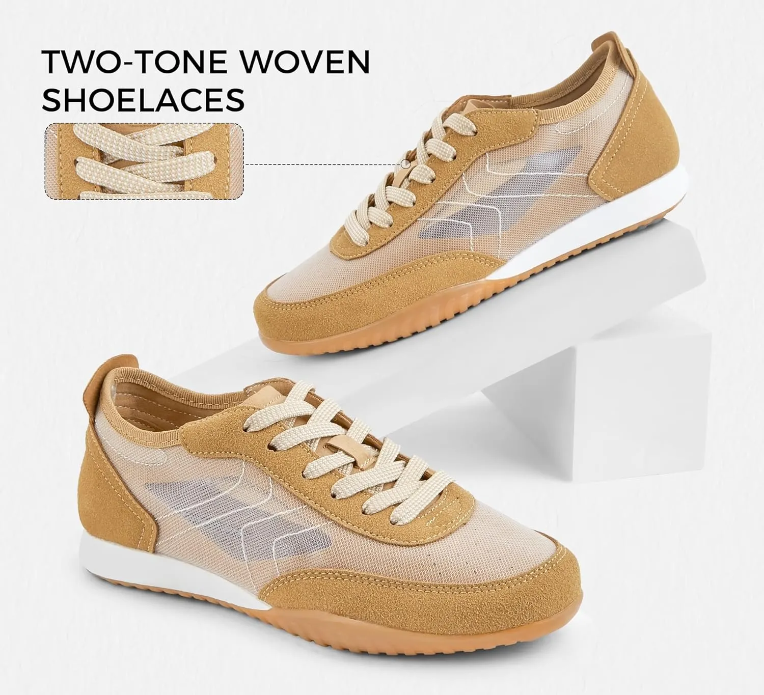 LUCKY STEP Women's Mesh Fashion Sneaker Colorblock Breathable Retro Lace-up Stylish Lifestyle Trendy Casual Walking Shoes