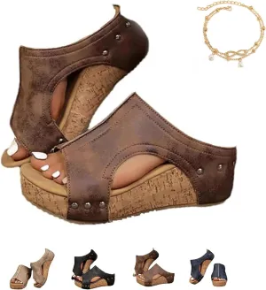 Lumi Stud Wedges, Maison Birch Lumi Cork Wedges & Platform Slides,With Comfy Platform Orthopedic, Summer Sandals
