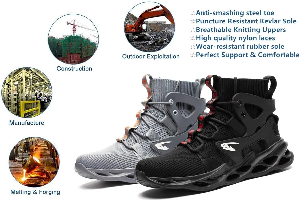 Luolocsn Work Safety Steel Toe Boots for Men and Women Lightweight Breathable Industrial & Construction Shoes