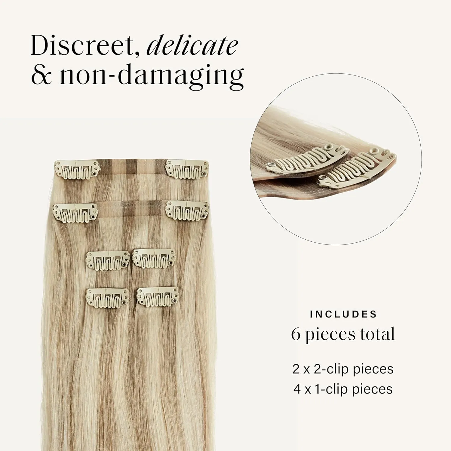 Luxy 100% Remy Human Hair Extensions for Thin Hair Thinning Hair Fill-Ins – 6 Seamless Wefts Multi-Dimensional Color Blend - Natural-Looking Volume & Coverage 80 grams 16" Beige Blonde Balayage