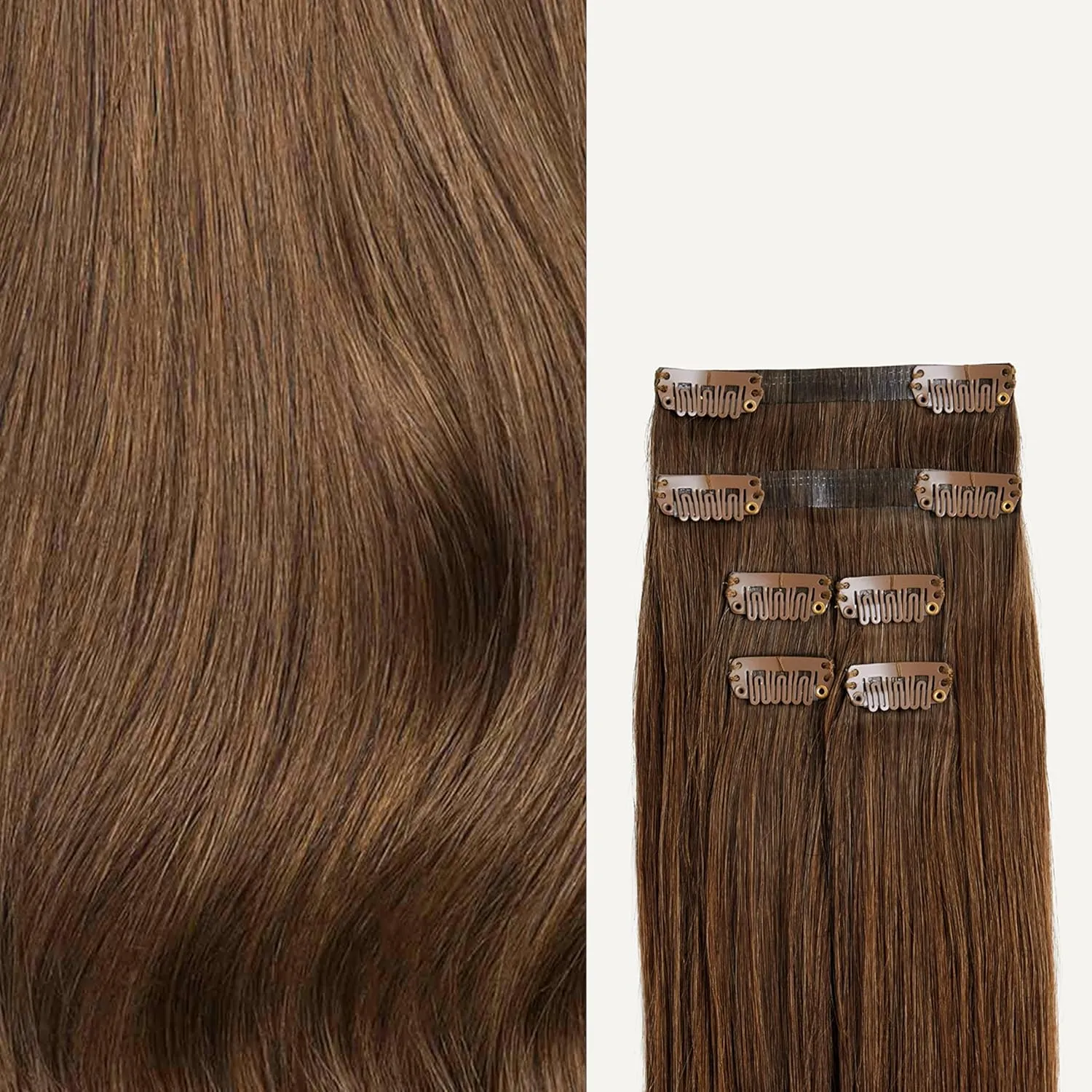 Luxy 100% Remy Human Hair Extensions for Thin Hair Thinning Hair Fill-Ins – 6 Seamless Wefts Multi-Dimensional Color Blend - Natural-Looking Volume & Coverage 80 grams 16" Chestnut Brown Thinning