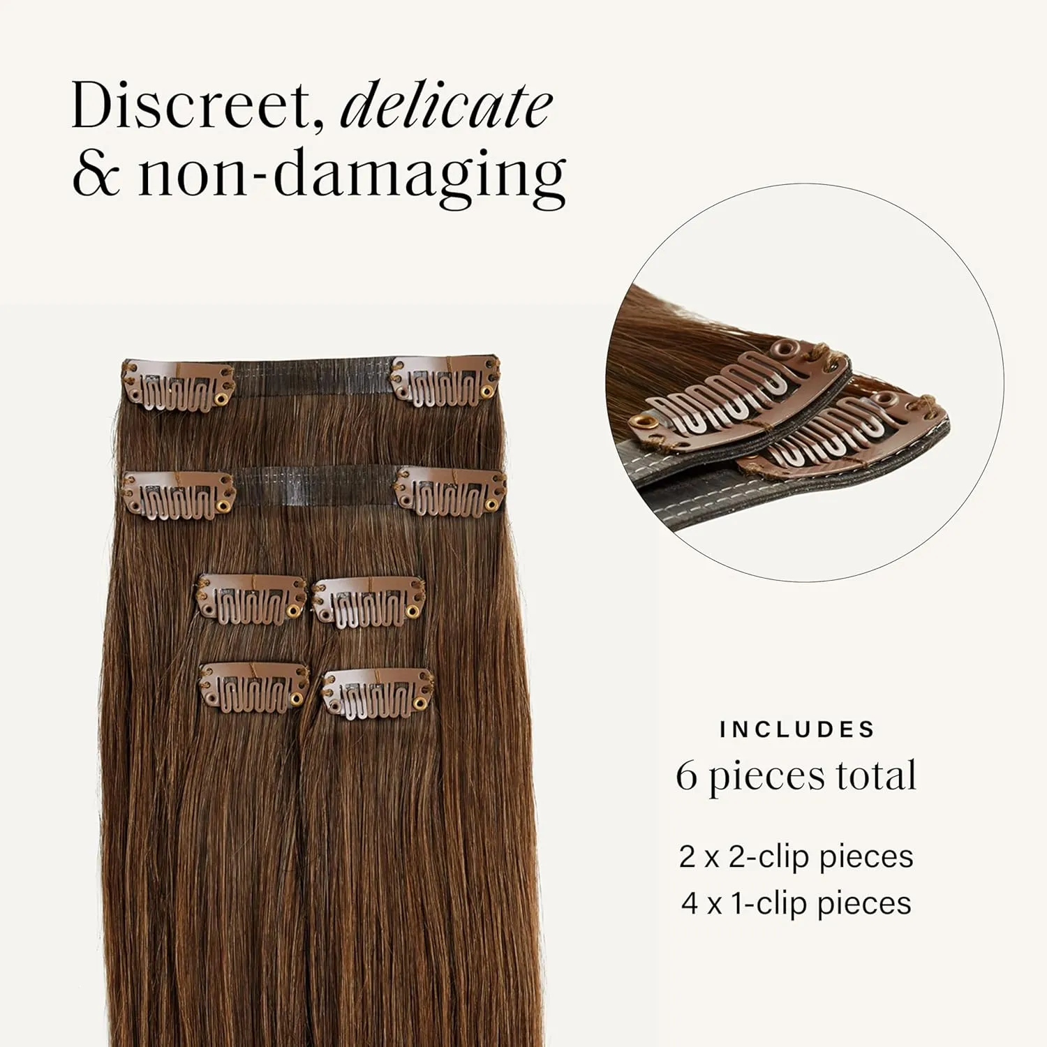 Luxy 100% Remy Human Hair Extensions for Thin Hair Thinning Hair Fill-Ins – 6 Seamless Wefts Multi-Dimensional Color Blend - Natural-Looking Volume & Coverage 80 grams 16" Chestnut Brown Thinning