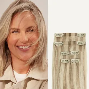 Luxy 100% Remy Human Hair Extensions for Thin Hair Thinning Hair Fill-Ins – 6 Seamless Wefts Multi-Dimensional Color Blend - Natural-Looking Volume & Coverage 80 grams 16" Dimensional Beige Blonde