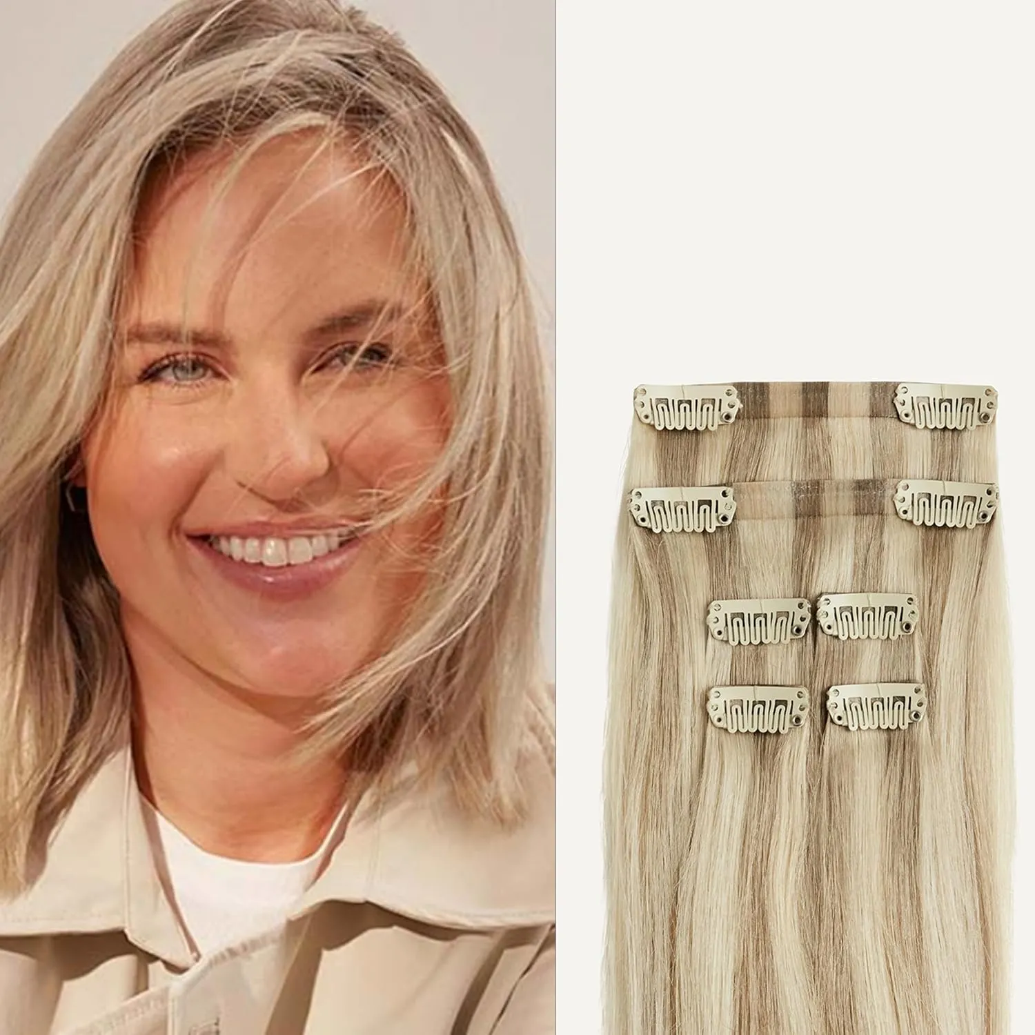 Luxy 100% Remy Human Hair Extensions for Thin Hair Thinning Hair Fill-Ins – 6 Seamless Wefts Multi-Dimensional Color Blend - Natural-Looking Volume & Coverage 80 grams 16" Dimensional Beige Blonde