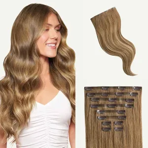Luxy 100% Remy Human Hair - Seamless Clip-In Hair Extensions - Multi-Dimensional Color for Natural Blending, Adds Volume & Length 180 grams 20" Bronde Balayage Seamless