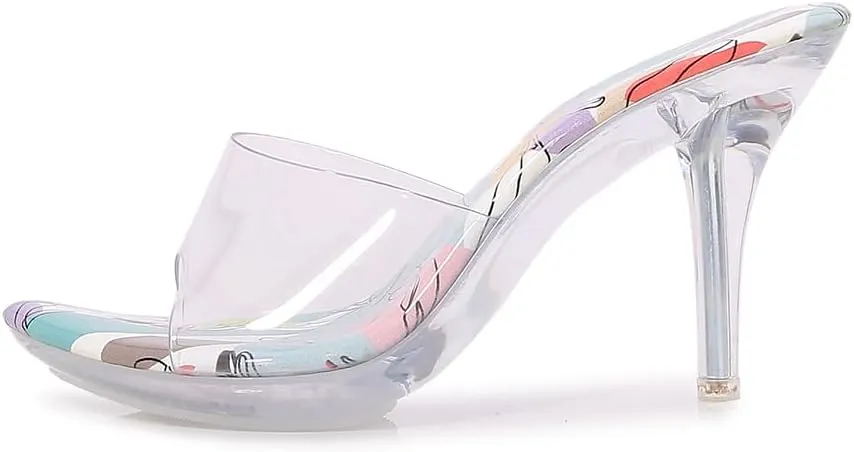 MAIERNISI JESSI Clear Heels for Women Sandals Transparent Sexy Stilletos Heels Slip on Wedding Dress Heel Mules