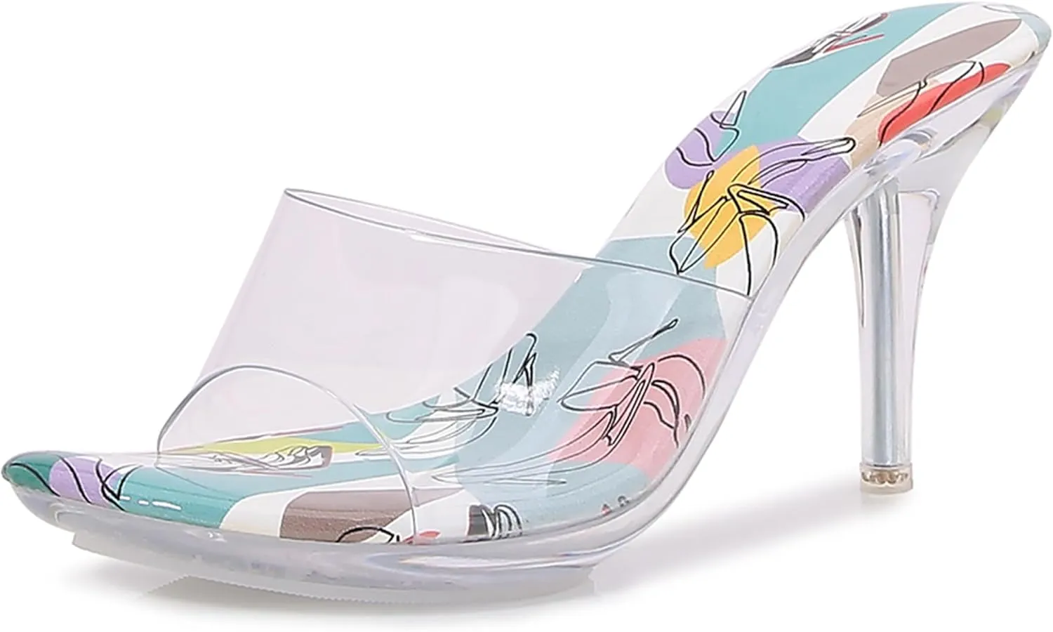 MAIERNISI JESSI Clear Heels for Women Sandals Transparent Sexy Stilletos Heels Slip on Wedding Dress Heel Mules