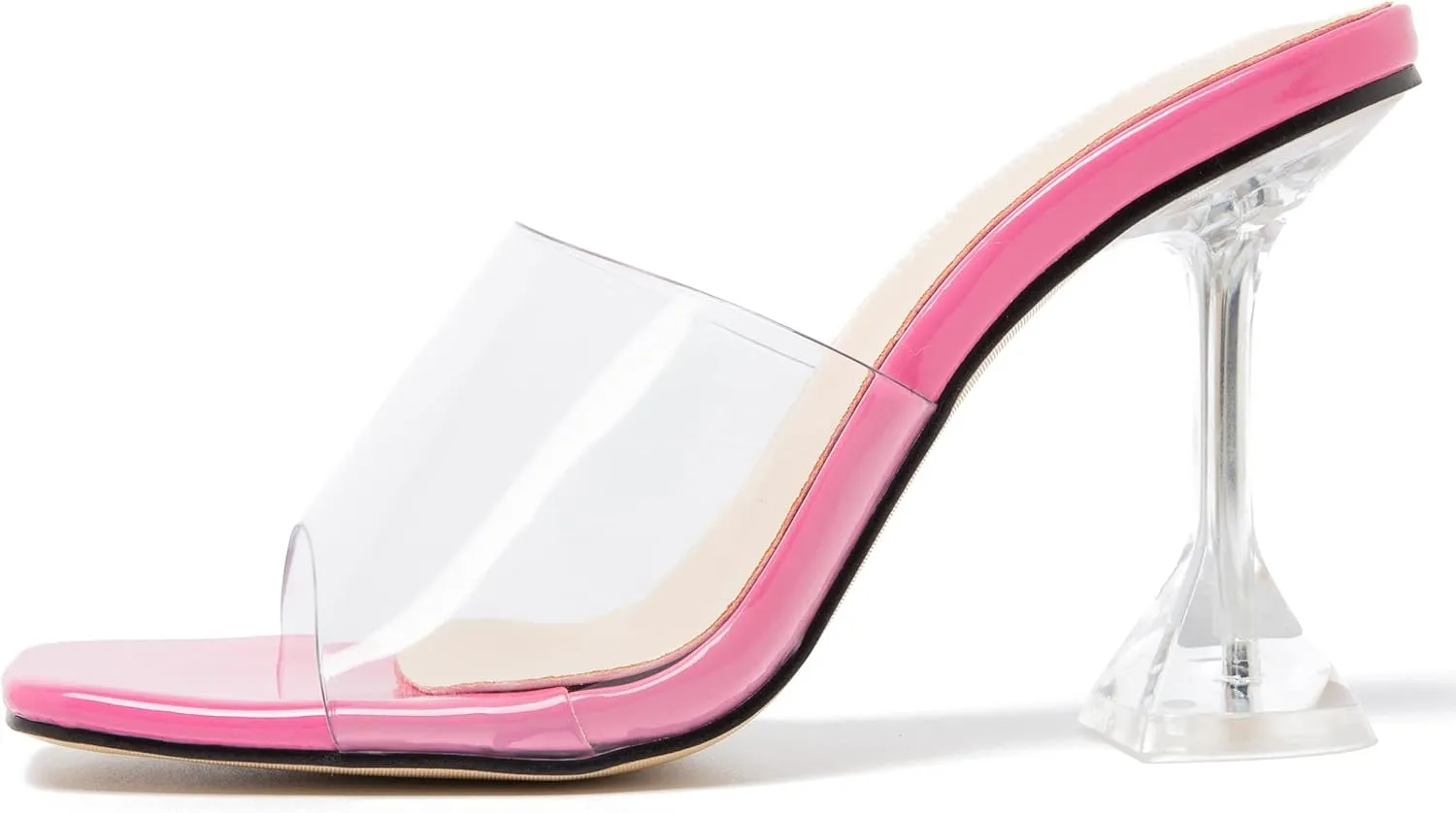 MAIERNISI JESSI Women's Clear Heels Sandals Square Toe High Stiletto Mules Slip on Wedding Dress Heel