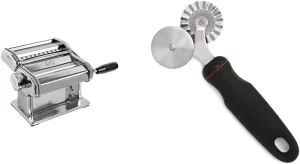 MARCATO Atlas 150 Pasta Machine, Made in Italy, Includes Cutter, Hand Crank, and Instructions, 150 mm, Stainless Steel & Norpro Grip-EZ Pastry/Ravioli Wheel, Black